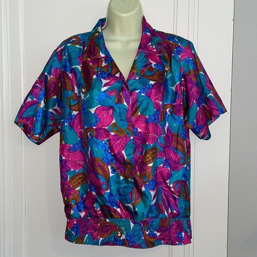 Vtg 80s/90s David Matthew floral paisley polyester blouse
